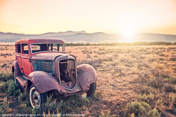 Disused rusty old vintage car in Montana, USA Picture Board by Delphimages Art
