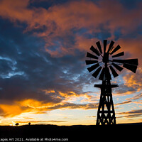 Buy canvas prints of American windmill at sunset, dramatic sky by Delphimages Art