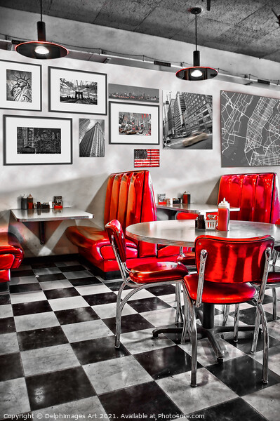 Interior of a classic american diner restaurant Picture Board by Delphimages Art