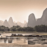 Buy canvas prints of China. Landscape of Li river at sunset near Guilin by Delphimages Art