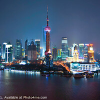 Buy canvas prints of Shanghai, China. Skyline panoramic view at night by Delphimages Art