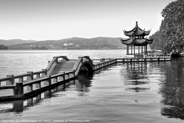 Chinese bridge on Hangzhou lake, China Picture Board by Delphimages Art