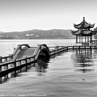 Buy canvas prints of Chinese bridge on Hangzhou lake, China by Delphimages Art