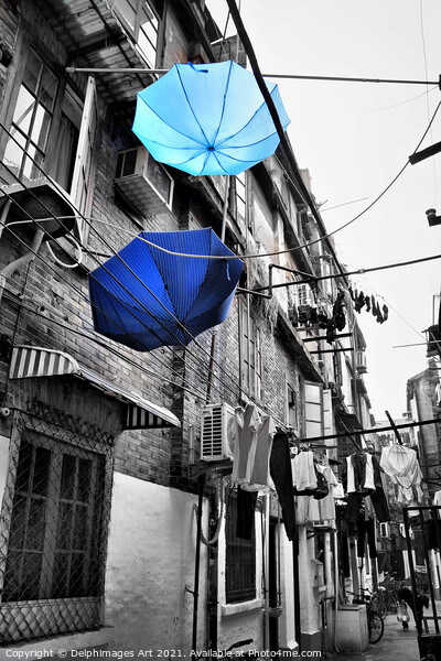 Shanghai, China. Umbrellas in a street after the r Picture Board by Delphimages Art