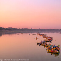 Buy canvas prints of Myanmar. Boats on the lake at sunset near Mandalay by Delphimages Art