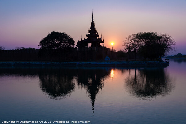 Myanmar. Royal palace in Mandalay at sunset Picture Board by Delphimages Art