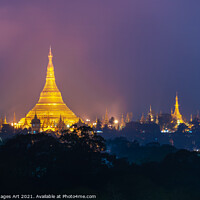 Buy canvas prints of Myanmar. Shwedagon pagoda at night, Yangon by Delphimages Art