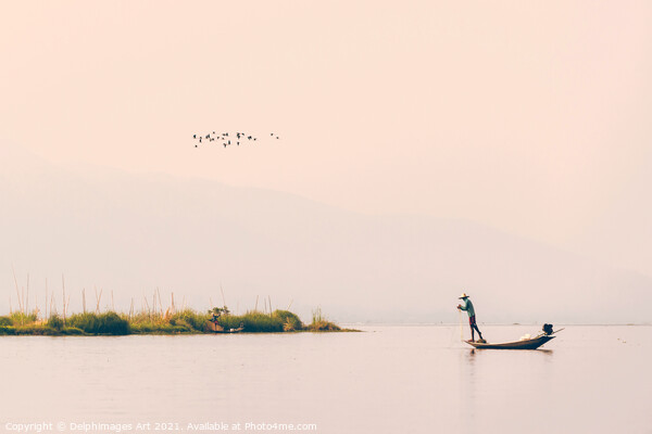 Myanmar. Intha fisherman on Inle lake, Burma Picture Board by Delphimages Art