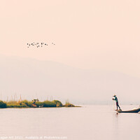Buy canvas prints of Myanmar. Intha fisherman on Inle lake, Burma by Delphimages Art