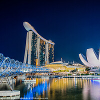 Buy canvas prints of Singapore at night, Helix bridge, Marina Bay Sands by Delphimages Art