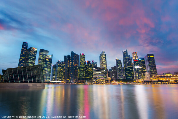 Singapore skyline view from Marina Bay at night Picture Board by Delphimages Art