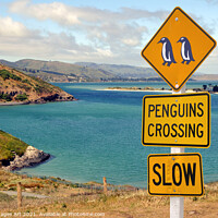 Buy canvas prints of Penguins crossing roadsign in New Zealand by Delphimages Art