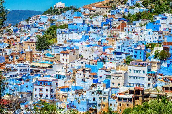 View of the blue city of Chefchaouen in Morocco Picture Board by Delphimages Art