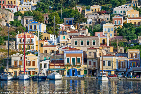 Symi harbour landscape, Dodecanese island, Greece Picture Board by Delphimages Art