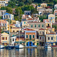 Buy canvas prints of Symi harbour landscape, Dodecanese island, Greece by Delphimages Art