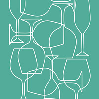 Buy canvas prints of Wine glasses teal abstract. Modern mid century by Delphimages Art