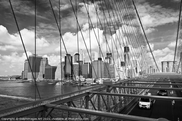 New York Manhattan skyline from Brooklyn bridge Picture Board by Delphimages Art