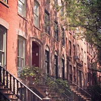 Buy canvas prints of New York  townhouses, Greenwich village by Delphimages Art
