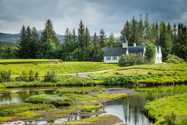 Iceland. Scenic church Thingvellir National Park Picture Board by Delphimages Art