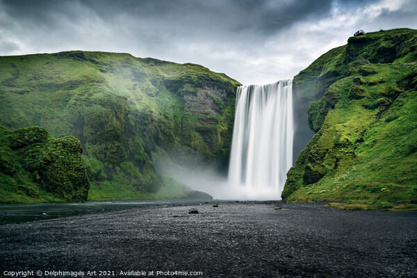 Iceland landscape. Majestic Skogafoss waterfall Picture Board by Delphimages Art