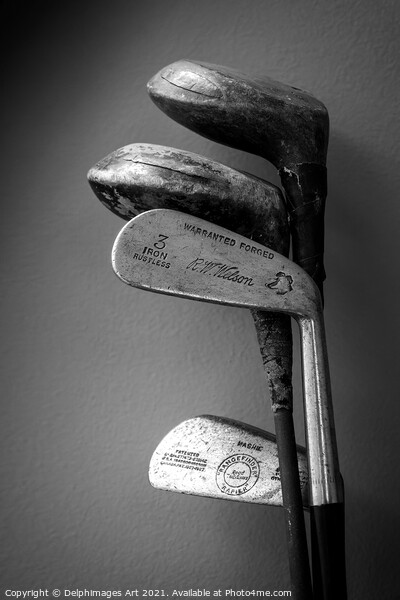 Vintage golf clubs black and white Picture Board by Delphimages Art
