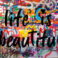 Buy canvas prints of Life is beautiful. Colourful inspirational graffit by Delphimages Art