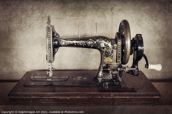 Vintage sewing machine sepia still life Picture Board by Delphimages Art