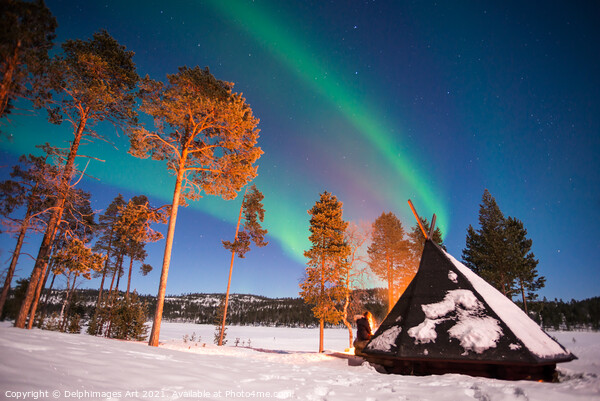 Northern lights by the lake in Finland Picture Board by Delphimages Art