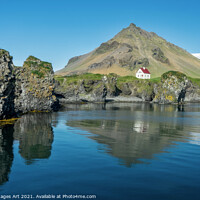 Buy canvas prints of Iceland landscape. Little white house in Arnarstap by Delphimages Art