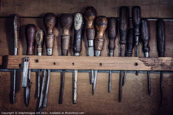 Old rustic tools, vintage workshop Picture Board by Delphimages Art