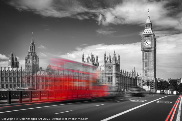 London. Red bus on Westminster bridge Picture Board by Delphimages Art