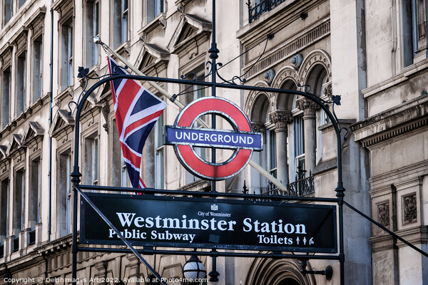 London Westminster station underground sign Picture Board by Delphimages Art