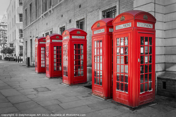 London calling, red phone boxes in Covent Garden Picture Board by Delphimages Art