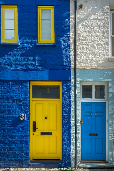 Notting Hill London. Blue and yellow doors Picture Board by Delphimages Art