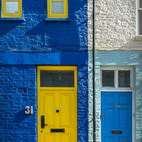 Buy canvas prints of Notting Hill London. Blue and yellow doors by Delphimages Art