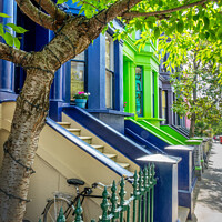 Buy canvas prints of Notting Hill colourful houses, London by Delphimages Art