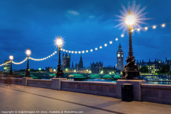 London lights at night Picture Board by Delphimages Art