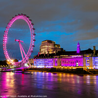 Buy canvas prints of London Eye and river Thames at night by Delphimages Art