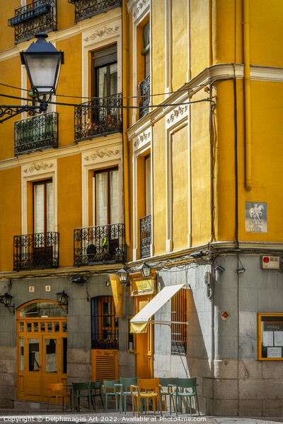 Madrid old town yellow street, Spain Picture Board by Delphimages Art