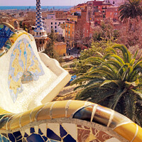 Buy canvas prints of Barcelona, Park Guell mosaics by Delphimages Art