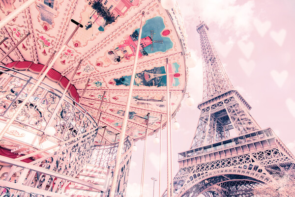 Paris, Eiffel tower and romantic carousel Picture Board by Delphimages Art