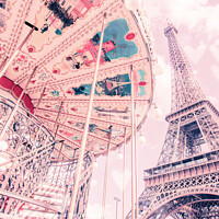 Buy canvas prints of Paris, Eiffel tower and romantic carousel by Delphimages Art