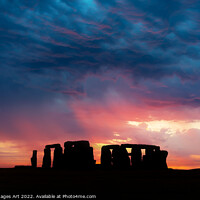 Buy canvas prints of Stonehenge at sunset, dramatic sky by Delphimages Art