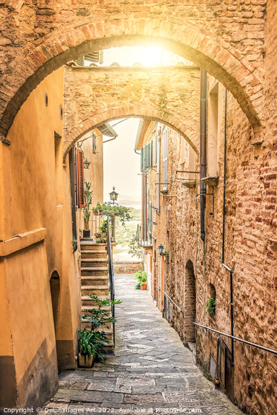Tuscany. street in the village of Montepulciano Picture Board by Delphimages Art