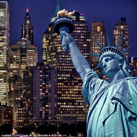 Buy canvas prints of Statue of Liberty at night, New York by Delphimages Art