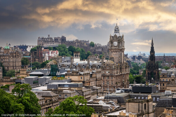 Edinburgh skyline and castle at sunset, Scotland Picture Board by Delphimages Art