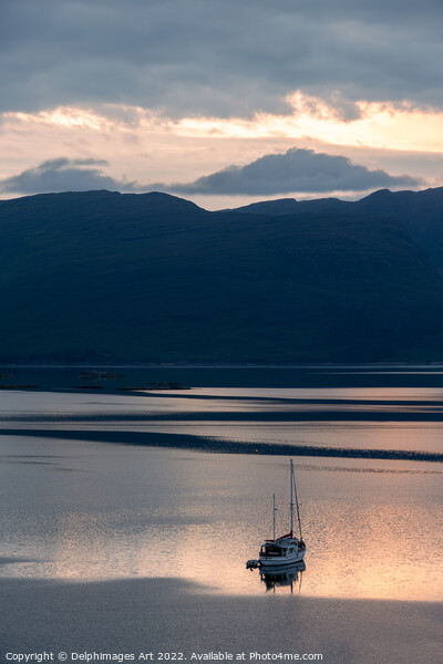 Sailing boat at sunset in Loch Carron, North West  Picture Board by Delphimages Art