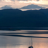 Buy canvas prints of Sailing boat at sunset in Loch Carron, North West  by Delphimages Art