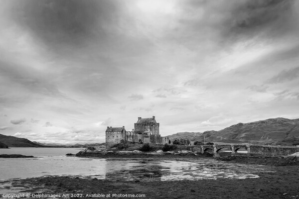 Eilean Donan castle, black and white Picture Board by Delphimages Art
