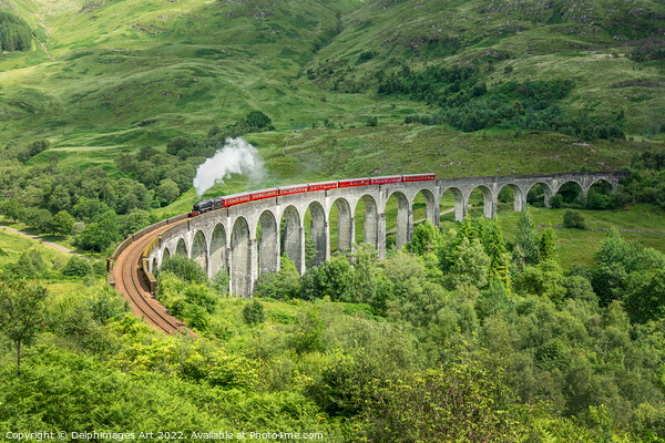 The Jacobite steam train on Glenfinnan viaduct, Sc Picture Board by Delphimages Art